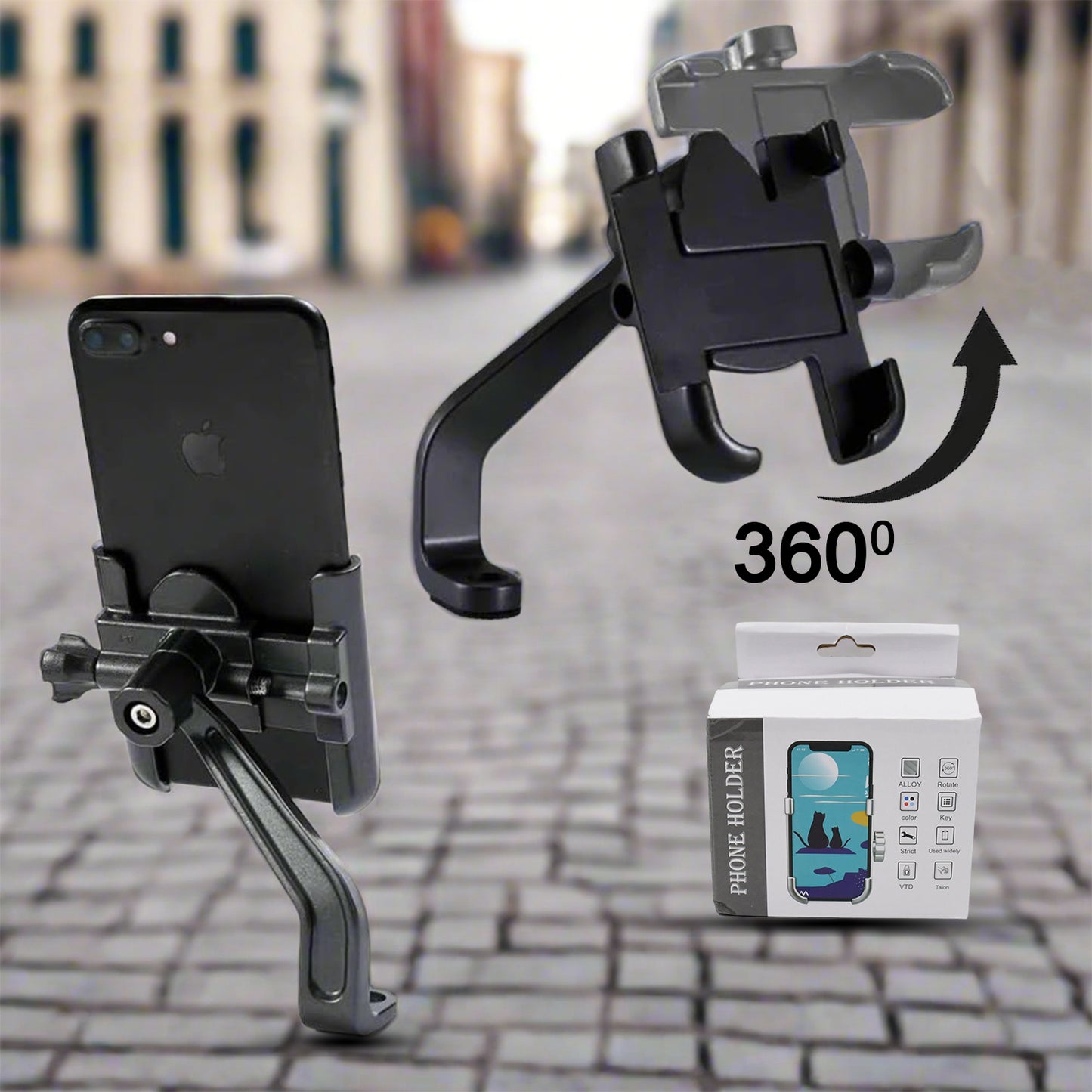 12674 Full Metal Body Bike Scooty 360 Degree Rotating Mobile Holder Stand For Bicycle Motorcycle Scooty For Maps And Gps Navigation Fits All Smartphones (1 Pc)