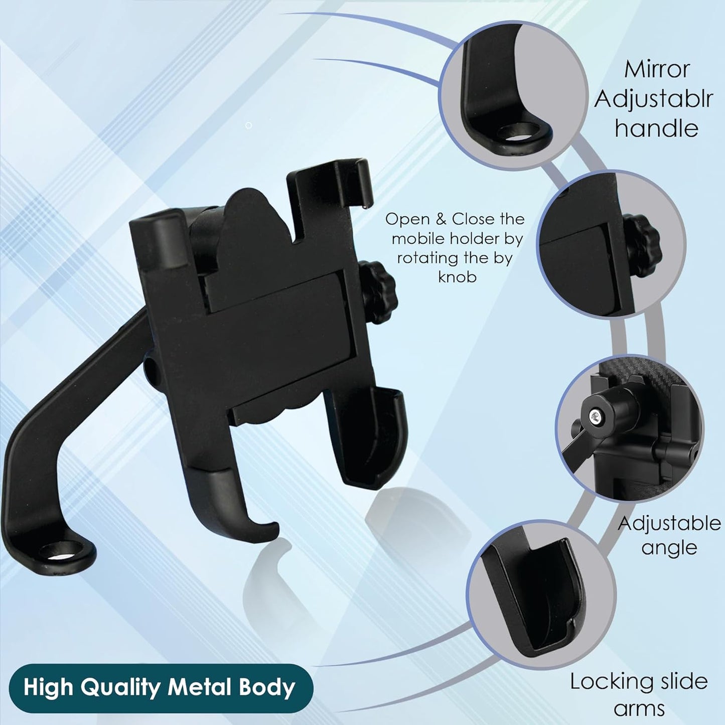 12674 Full Metal Body Bike Scooty 360 Degree Rotating Mobile Holder Stand For Bicycle Motorcycle Scooty For Maps And Gps Navigation Fits All Smartphones (1 Pc)